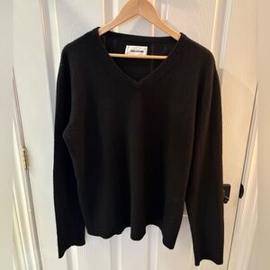 Zadig & Voltaire Black Cashmere Sweater with leather elbow patches